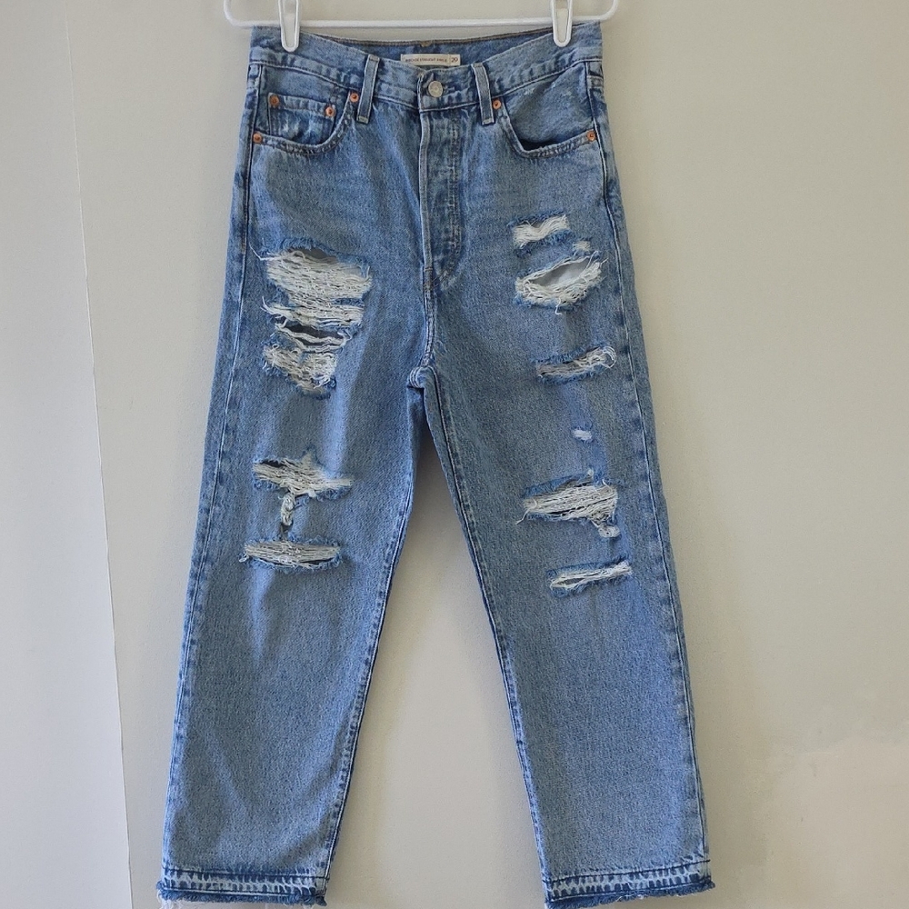 Levi's Classic Blue Ripped Straight Jeans